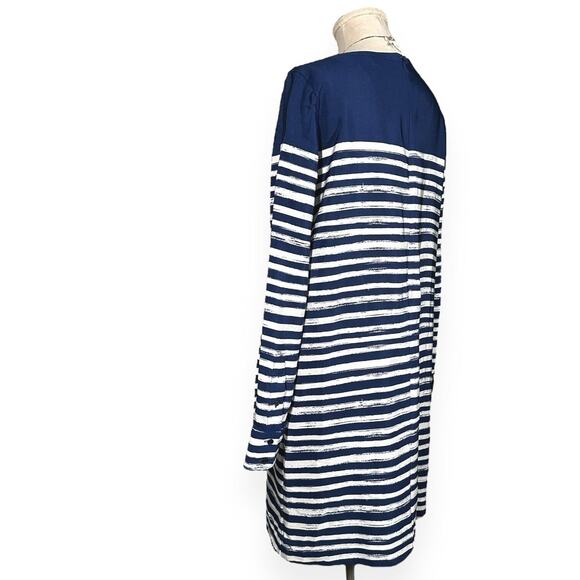 VINCE 100%Silk Shift Dress Marker Stripe Long Sleeve Career Business Casual Blue - Picture 6 of 12
